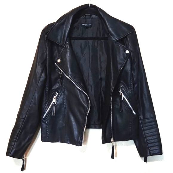 Philomena Petti Black Motorcycle Faux Leather Biker Jacket Large EUC - Picture 2 of 13